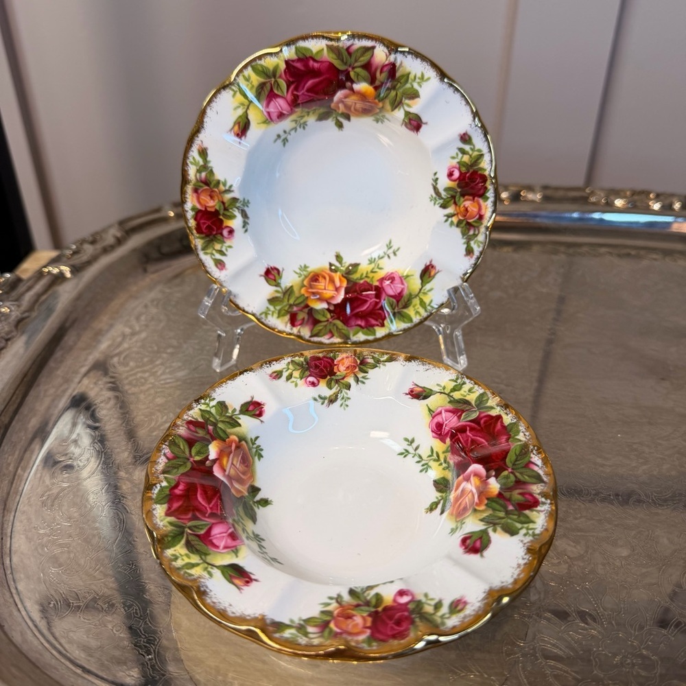 Two Royal Albert OLD COUNTRY ROSES Ribbed Trinket Dish 4 3/4 Inches OLD MARK